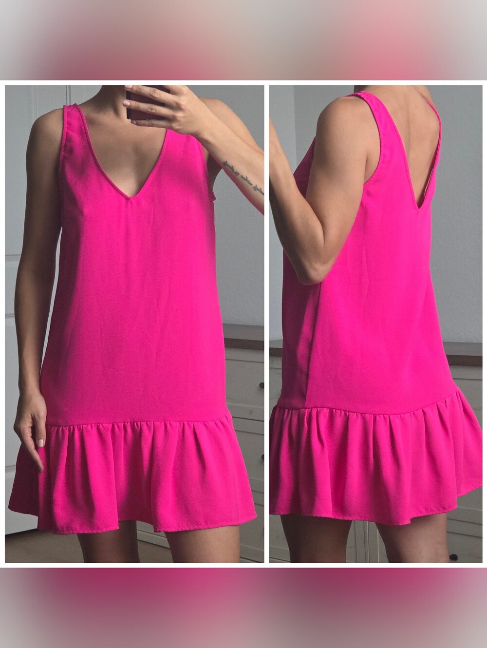 Amanda Uprichard Soren Mini Dress Hot Pink, Size Small, Drop Waist, V-neck